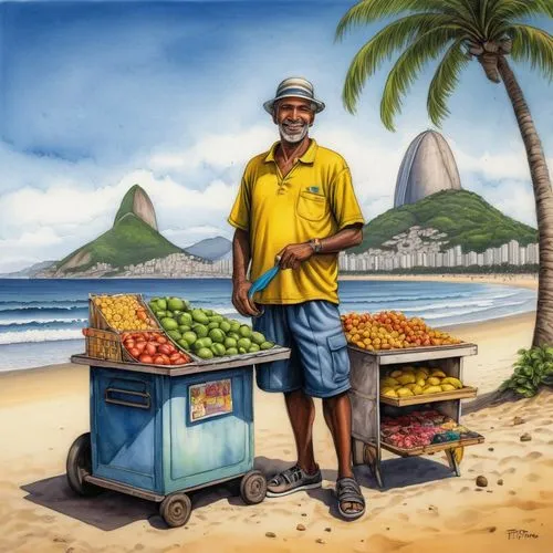 fruit stand,fruit market,bahian cuisine,fruit stands,vendors,breadfruit,brazilian food,copacabana,african businessman,vendor,brazil nuts,greengrocer,caipirinha,olodum,cooking plantain,kalua,samba,brazilian beach,cape verde island,rio de janeiro,Art,Classical Oil Painting,Classical Oil Painting 34