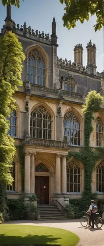 Department of Architecture University of Cambridge, grand classical building, historic stone walls, intricate carvings, large wooden doors, elegant staircase, high ceilings, modern lecture hall, stude