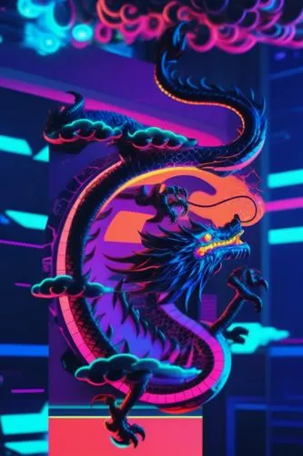 painted dragon,dragon,dragon design,neon ghosts,wyrm,black dragon,art background,fire background,color rat,garish,neon,80's design,neon tea,chinese dragon,vapor,the fan's background,ultraviolet,vector art,neon coffee,award background,Conceptual Art,Sci-Fi,Sci-Fi 28