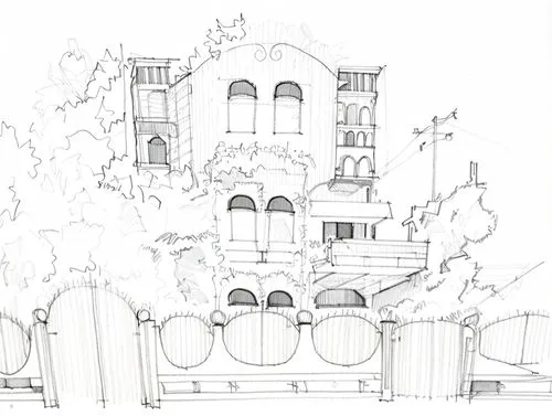 house drawing,byzantine architecture,garden elevation,villa balbianello,fairy tale castle,line drawing,architect plan,bethlen castle,medieval architecture,castle of the corvin,concept art,the monaster