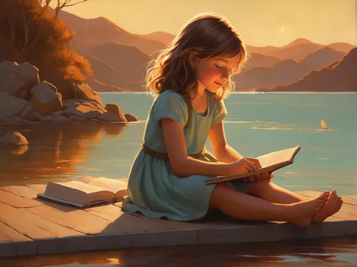 little girl reading,girl studying,child with a book,world digital painting,girl drawing,reading,study,relaxing reading,sci fiction illustration,children studying,girl on the river,bookworm,mystical portrait of a girl,digital painting,summer evening,read a book,fantasy picture,scholar,author,readers,Conceptual Art,Daily,Daily 12