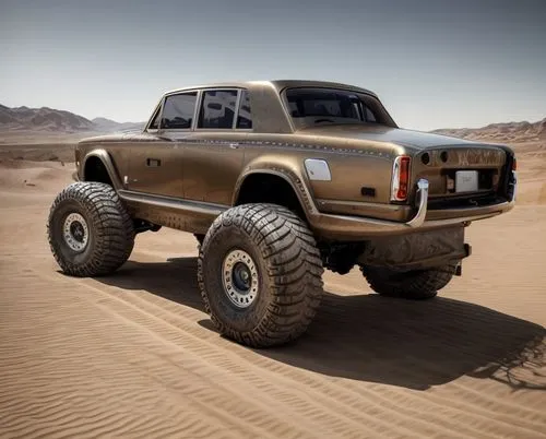 Rolls-Royce offroad vehicle, bronze body color, with chrome trim and bumpers in desert setting,jeep gladiator rubicon,jeep gladiator,dodge power wagon,desert run,lamborghini lm002,willys-overland jeep