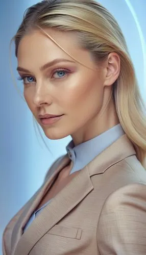  woman face model, suit,  angular cheekbones,  Strong and angular mandibule, smile,Blond woman with model face and suit,blur office background,portrait background,lopilato,female doctor,siri,bradbery,