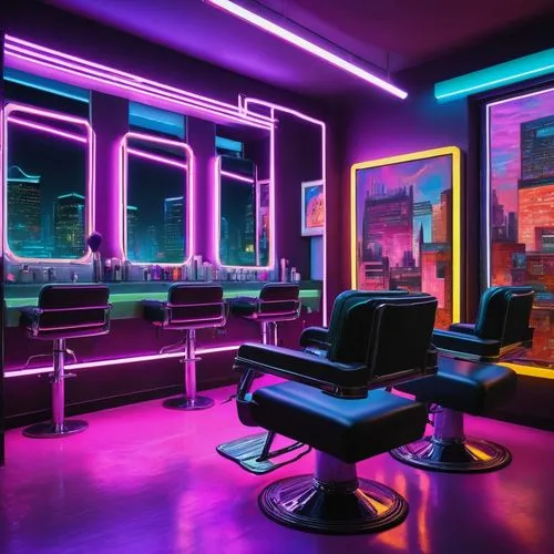 salon,barber shop,beauty salon,beauty room,barbershop,barber chair,cosmetics counter,barber,hairdressers,hairdresser,hairdressing,neon lights,ufo interior,neon,neon light,80's design,neon arrows,retro styled,sci fi surgery room,neon coffee,Art,Artistic Painting,Artistic Painting 28