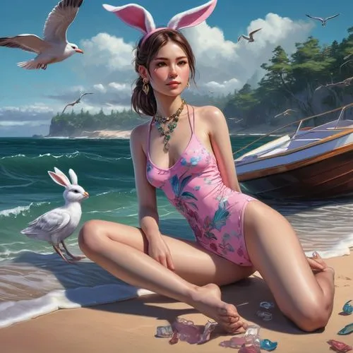 easter theme,easter background,donsky,easter bunny,bunny,beach background,spring background,heatherley,ostara,springtime background,game illustration,painting easter egg,bunnie,cartoon bunny,white bunny,mermaid background,idyllic,easter festival,summer background,fantasy picture,Photography,Artistic Photography,Artistic Photography 02