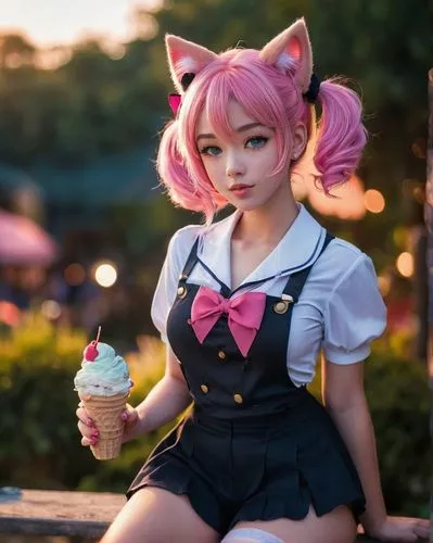 kawaii ice cream,neopolitan,frappuccino,nyan,japanese kawaii,cosplay image,Photography,General,Cinematic