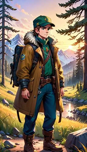 lumberjack pattern,park ranger,woodsman,mountain guide,lumberjack,scout,ranger,game illustration,mountaineer,adventurer,farmer in the woods,jack pine,mountain boots,robin hood,gamekeeper,rifleman,scouts,brawny,forest workers,alm,Anime,Anime,Cartoon