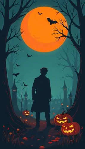 halloween wallpaper,
simple halloween elements,complicated,halloween day,2d, colos+ 8k


,a person standing on top of a path near a forest filled with pumpkins,halloween vector character,halloween pos