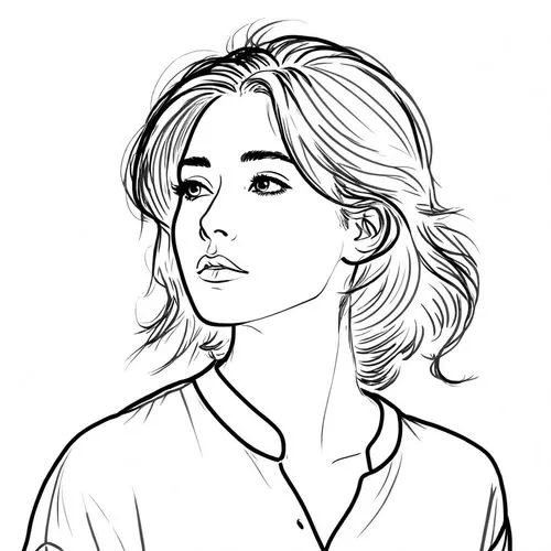 女生，衬衫，线稿，线条艺术，简洁的线条，简约主义,a portrait of a woman wearing a black and white shirt,scully,shailene,beesly,rotoscoped,winslet,rampling,Design Sketch,Design Sketch,Rough Outline