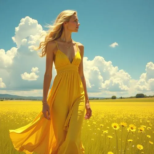 yellow,yellow jumpsuit,yellow grass,helianthus sunbelievable,daffodil field,yellow orange,Conceptual Art,Fantasy,Fantasy 22