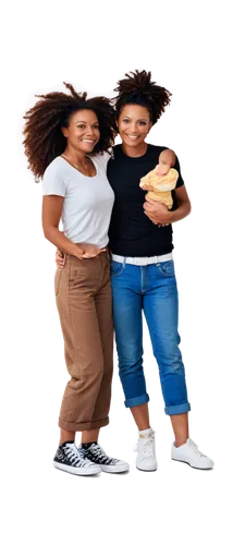 Black family, outdoor scenery, sunny day, smiling faces, mother (30yo), father (35yo), two kids (8yo, 10yo), casual clothing, t-shirts, jeans, sneakers, natural hair, afro, braids, warm skin tones, ge