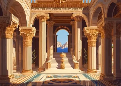 theed,venetian,atlantis,seregil,vittoriano,marble palace,water palace,venetian hotel,venezia,celsus library,alhambra,europe palace,palaces,deruta,kondos,labyrinthian,world digital painting,ancient city,byzantine,neotraditional,Unique,Pixel,Pixel 01