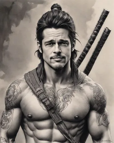  ددپول موه مشکی لباس مشکی ,the image is drawn on a paper of a male actor with guns,toshiie,herculean,herculez,barbarian,hanhardt,mahadev,Digital Art,Ink Drawing