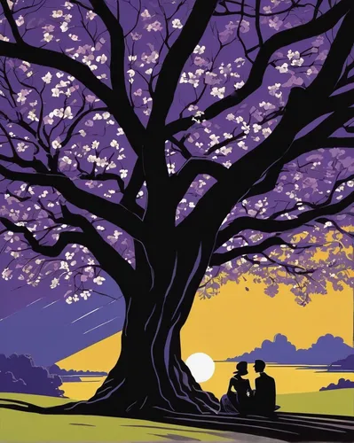 jacaranda trees,jacaranda,vintage couple silhouette,the japanese tree,bodhi tree,cool woodblock images,silhouette art,travel poster,tree silhouette,cherry trees,lilac tree,old tree silhouette,couple silhouette,tabebuia,sakura trees,blossom tree,walnut trees,cherry tree,japanese sakura background,tree of life,Illustration,American Style,American Style 09