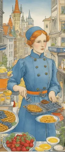 ceramic hob,woman holding pie,girl in the kitchen,sicilian cuisine,viennese cuisine,chef,novruz,blini,paella,banitsa,kate greenaway,carpaccio,gastronomy,kanafeh,food and cooking,turkish cuisine,cooking book cover,eastern european food,bellini,russian food,Illustration,Realistic Fantasy,Realistic Fantasy 31