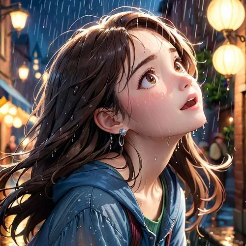 in the rain,rainy day,rain,long hair,anime,young woman,Anime,Anime,Cartoon