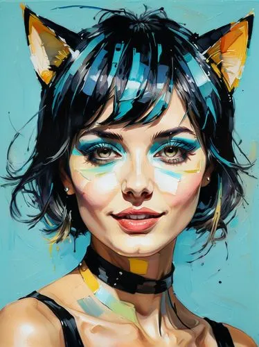 kittani,feline,kommuna,digital painting,nepeta,cat eyes,jasinski,catwoman,world digital painting,feline look,cat vector,fantasy portrait,cat ears,cyan,selina,morgana,cat's eyes,kat,digital art,kittenish,Conceptual Art,Oil color,Oil Color 08