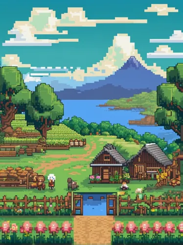 farm landscape,pixel art,farm background,home landscape,farm hut,farmstead,rural landscape,farms,patagonia,farm,farm set,idyllic,countryside,rural,mountain valley,farmlands,salt meadow landscape,altiplano,mountain village,the farm,Unique,Pixel,Pixel 01