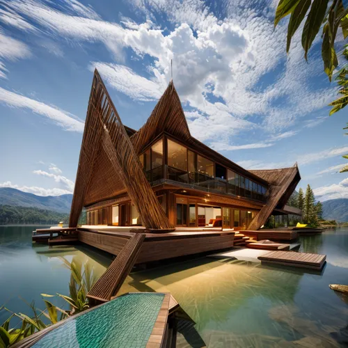 house by the water,floating huts,house with lake,holiday villa,tropical house,southeast asia,over water bungalows,stilt house,asian architecture,wooden house,beautiful home,pool house,luxury property,chalet,cube stilt houses,thailand,indonesia,eco hotel,floating island,timber house