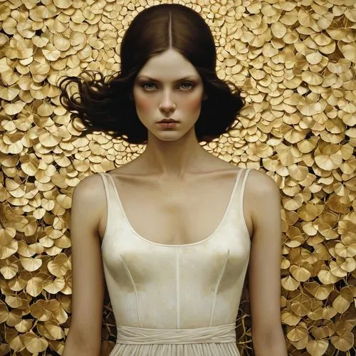 jingna,demarchelier,goldwell,dried petals,portman,flower wall en,tilda,golden flowers,rodarte,hathaway,koechlin,gold wall,goldin,background ivy,linden blossom,vionnet,charlize,soderbergh,girl in a wreath,blossom gold foil,Illustration,Realistic Fantasy,Realistic Fantasy 09