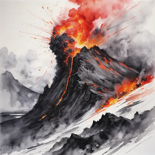 volcano,volcanic,volcanic eruption,volcanic landscape,eruption,lava,volcanism,volcanic field,the eruption,volcanoes,volcanos,gorely volcano,the volcano,vesuvius,volcanic activity,fire mountain,etna,active volcano,lava flow,shield volcano,Illustration,Paper based,Paper Based 20