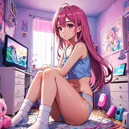 girl at the computer,ririko,hikikomori,aoba,riko,cpu,tokimeki,kyoko,gou,monika,pajama,oneko,tokiko,iori,maya,consoles,chieri,computer,gamecube,kiana,Anime,Anime,Realistic