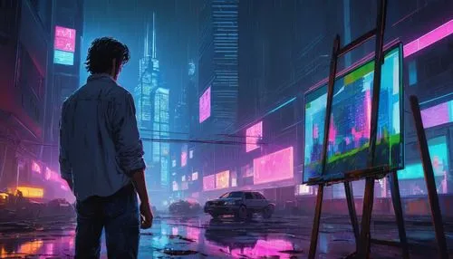 cyberpunk,cityscape,colorful city,pedestrian,urban,vapor,shinjuku,tokyo city,dystopian,world digital painting,futuristic,neon,evening city,city at night,the city,fantasy city,cities,dystopia,city lights,futuristic landscape,Illustration,Paper based,Paper Based 07