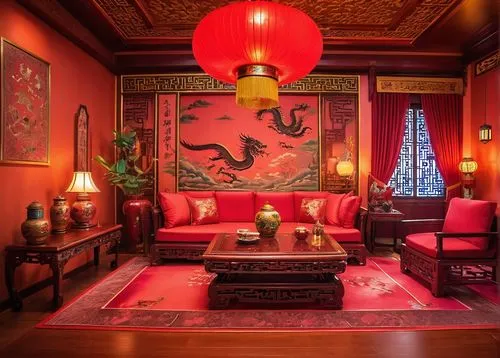 dragon palace hotel,sitting room,ornate room,peranakan,japanese-style room,feng shui,interior decor,red lantern,fengshui,qingchuan,peranakans,oriental,pingyao,asian architecture,xiaogong,asian lamp,ottoman,longshan,interior decoration,royal interior,Conceptual Art,Sci-Fi,Sci-Fi 27