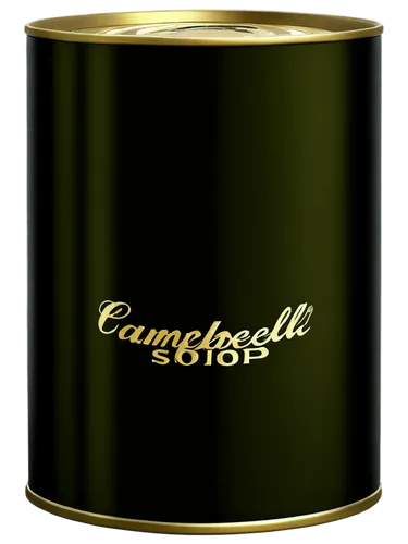 Campbell's Soup, red and white label, gold medal, cylindrical can, steel material, shiny surface, 3D rendering, slight shadow, isolated on transparent background, frontal view, high-angle shot, soft f