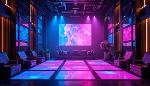 nightclub,movie theater,dancefloor,3d background,ufo interior,blue room,spaceland,spaceship interior,3d render,cinema strip,cinema 4d,clubcorp,livingroom,playroom,dancefloors,game room,meeting room,cinema,cinema seat,movie theatre