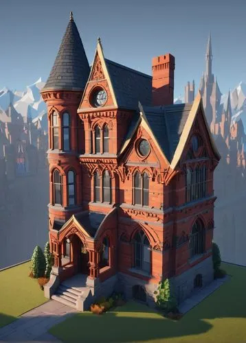 victorian house,red brick,victorian,3d render,brownstones,victoriana,diagon,old victorian,redbrick,turreted,voxels,red bricks,voxel,3d rendered,castlelike,render,brownstone,lowpoly,hogwarts,reichstadt,Unique,3D,Low Poly