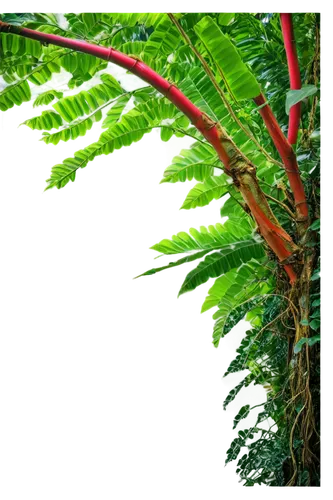 Exotic jungle tree, vibrant green leaves, thick twisted trunk, aerial roots, colorful tropical flowers, detailed bark texture, warm sunny light, 3/4 composition, shallow depth of field, cinematic ligh