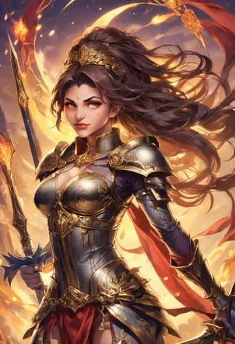 female warrior,joan of arc,fire background,warrior woman,swordswoman,mulan,fire angel,elza,wind warrior,fire siren,flame spirit,paladin,fantasy woman,goddess of justice,fiery,athena,fantasy warrior,catarina,sterntaler,strong woman,Digital Art,Anime