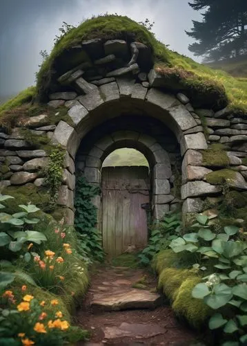 fairy door,hobbiton,the threshold of the house,ireland,doorways,moss landscape,stone gate,nargothrond,hobbit,garden door,wishing well,witch's house,elves country,doorway,elfland,the door,fairy village,portal,springhouse,threshold,Photography,Artistic Photography,Artistic Photography 02