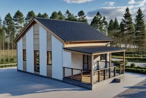 светильник уличный,a simple building with a black roof and white walls,timber house,homebuilding,passivhaus,small cabin,inverted cottage,wooden house