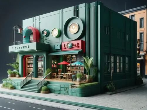 greenbox,miniature house,pharmacy,bookstore,apothecary,book store,bookshop,store front,heineken1,dolls houses,shipping container,liquor bar,a restaurant,unique bar,coffe-shop,street cafe,kitchen shop,