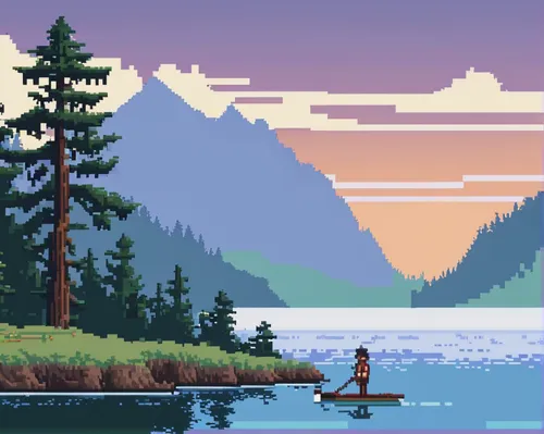 pixel art,tofino,alaska,canoeing,lakeside,idyllic,canoe,paddle board,paddleboard,evening lake,mountain lake,boat landscape,lake moraine,kite boarder wallpaper,lake,kayaking,dugout canoe,british columbia,kayaker,mountainlake,Unique,Pixel,Pixel 01