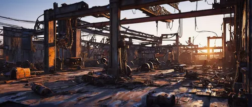 fire damage,burned pier,destroyed city,salvage yard,industrial ruin,destroyed area,scrap yard,scorched earth,rusting,metal rust,charred,scrapyard,ship yard,fallout4,derelict,wasteland,refinery,steel mill,scrap iron,rusted,Conceptual Art,Daily,Daily 01