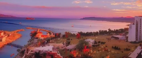 fantasy landscape,imperial shores,tigers nest,coast sunset,red cliff,virtual landscape,world digital painting,panoramical,crater lake,vancouver,landscape background,dusk background,fantasy city,kings 