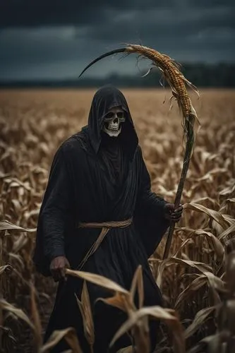 scythe,grimm reaper,reaper,grim reaper,scarecrow,strand of wheat,strands of wheat,wheat field,maize,woman of straw,dance of death,wheat ear,wheat crops,oat,straw man,death god,grain field,hooded man,cob,wheat grain,Photography,General,Cinematic