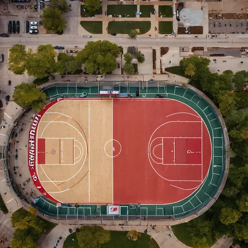 basketball court,outdoor basketball,basketball,bird's-eye view,the court,woman's basketball,bird's eye view,birdseye view,aerial shot,drone shot,3x3 (basketball),sport venue,overhead shot,fibonacci,tennis court,streetball,playing field,basketball board,dji spark,from above,Photography,General,Cinematic