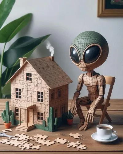 extraterrestrial,et,3d figure,extraterrestrial life,aliens,alien,ufo,home accessories,model kit,desk accessories,wooden figure,wooden toy,3d model,ufos,wooden figures,scrap sculpture,robot in space,martian,alien invasion,abduction