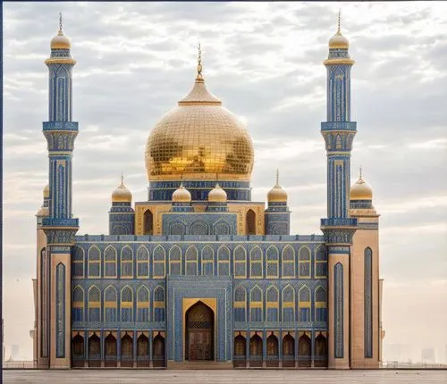 a large blue and yellow building with gold decorations,abu dhabi mosque,al nahyan grand mosque,sheikh zayed grand mosque,sheihk zayed mosque,sultan qaboos grand mosque,king abdullah i mosque,islamic a