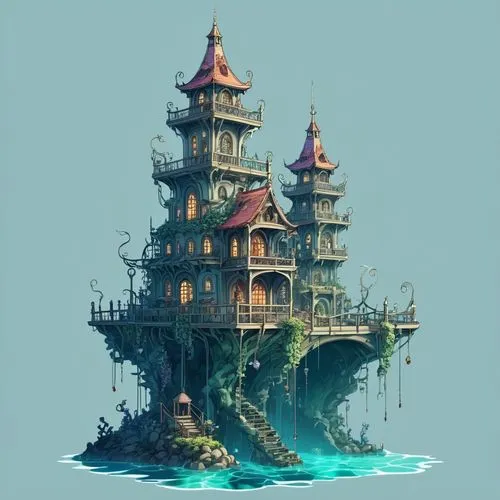 floating island,house of the sea,seafort,sea fantasy,floating islands,fantasy city,Illustration,Abstract Fantasy,Abstract Fantasy 11