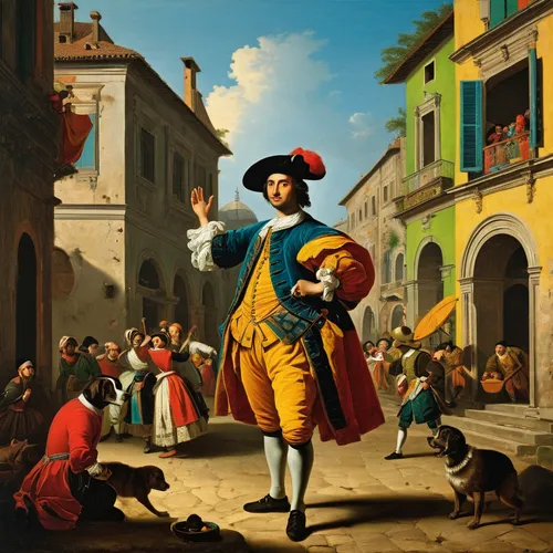 town crier,the pied piper of hamelin,pandero jarocho,christopher columbus,jester,matador,cartagena,itinerant musician,conquistador,bellini,street performer,the carnival of venice,venetian,colomba di pasqua,winemaker,columbus day,dornodo,pilgrims,gullivers travels,italian painter,Art,Classical Oil Painting,Classical Oil Painting 25