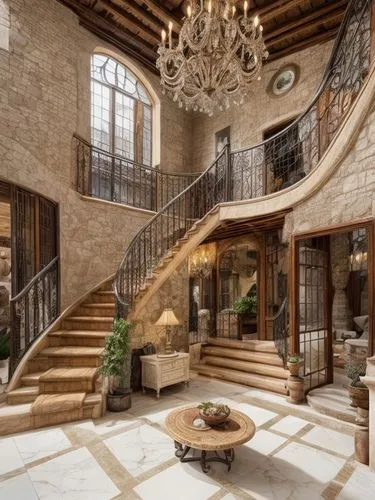 luxury home interior,beautiful home,luxury home,mansion,luxury property,loft,country estate,luxury real estate,stone stairs,crib,winding staircase,home interior,outside staircase,private house,interior design,wine cellar,chateau,staircase,country house,circular staircase,Interior Design,Living room,Mediterranean,Spanish Colonial Charm