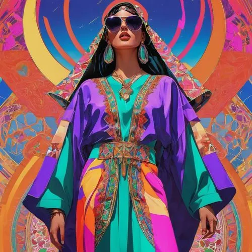 boho,boho art,psychedelic art,fashion vector,aura,asian vision,oriental girl,oriental princess,psychedelic,world digital painting,asian woman,priestess,colorful,70s,retro woman,asia,colorful background,cleopatra,zodiac sign libra,geisha,Conceptual Art,Daily,Daily 21