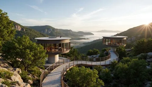 tigers nest,hushan,laoshan,wudang,huashan,huangshan,tree house hotel,amanresorts,huangshan mountains,tailandia,south korea,treehouses,observation tower,mountain huts,hanging houses,chinhae,qinshan,lookout tower,halong,namhae