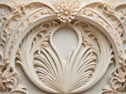 Ivory white, Toscano-inspired, mermaid-shaped, architectural wall pediment, ornate carvings, intricate details, curved tails, flowing locks, seashell bra, ocean-inspired patterns, delicate seaweed, sh