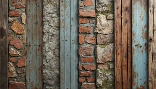 Rustic wooden planks, weathered stone walls, distressed metal sheets, faded brick facades, rough-hewn boulders, moss-covered rocks, peeling paint, worn concrete floors, aged copper accents, vintage le